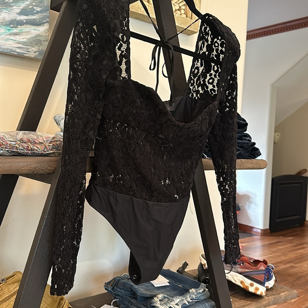 Black bodysuit Michael Costello x revolve
